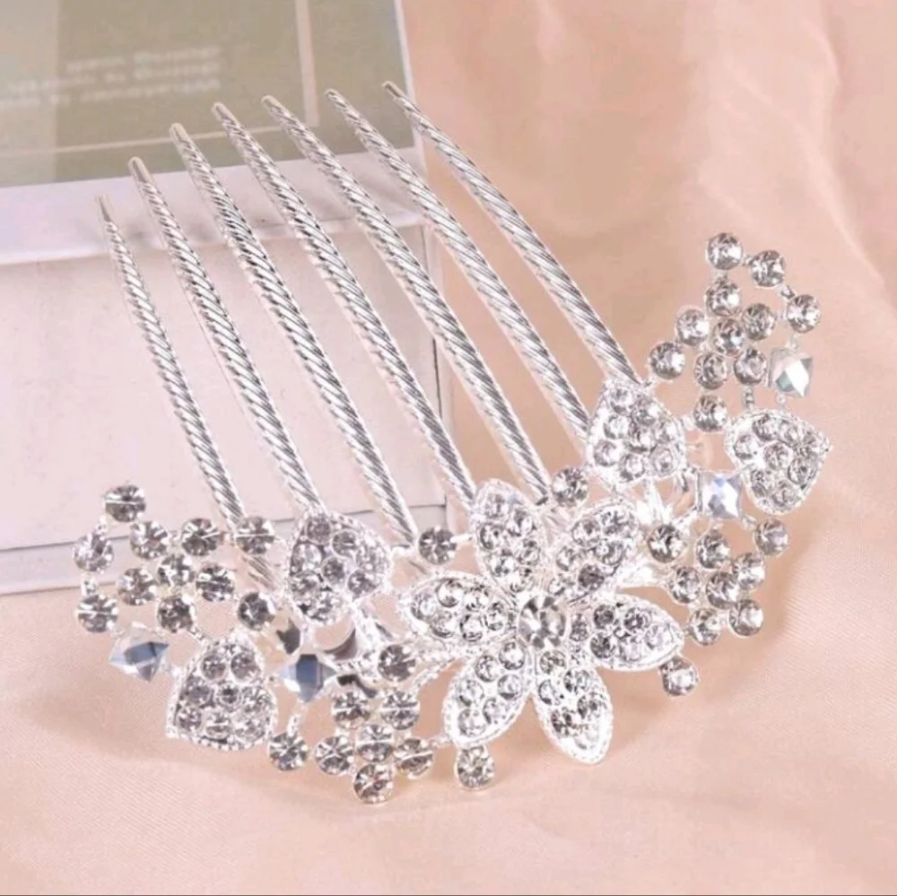 Bridal Hair Comb Silver Floral Rhinestone Wedding Hair Comb